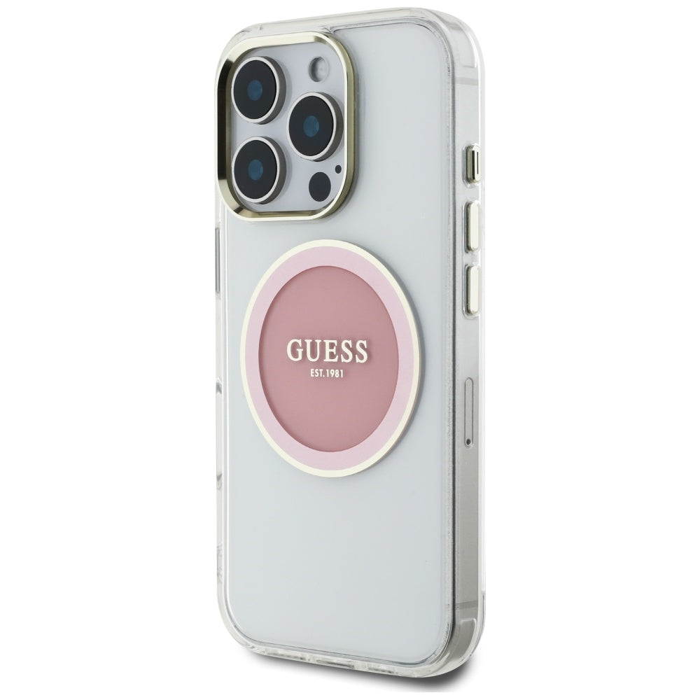 MagSafe Case for Apple iPhone 16 Pro, Guess, IML Metal Colored Circle, Pink