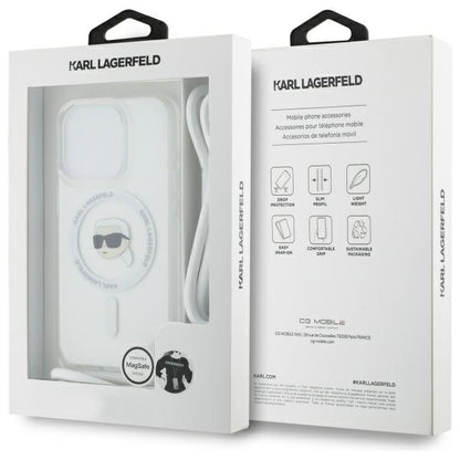MagSafe Case for Apple iPhone 16 Pro, Karl Lagerfeld, IML Crossbody Karl's Head, Transparent