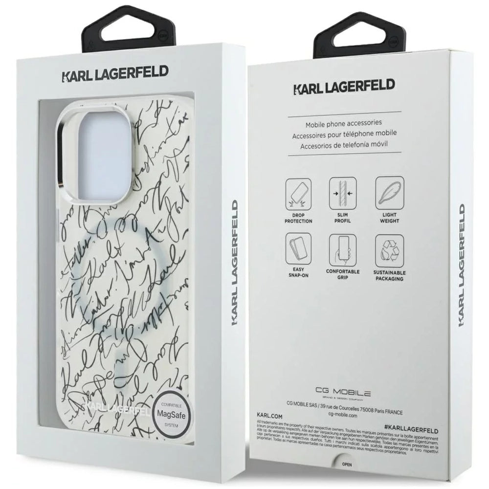 MagSafe Case for Apple iPhone 16 Pro, Karl Lagerfeld, IML Karl Script Pattern, White