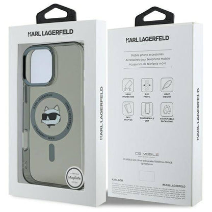 MagSafe Case for Apple iPhone 16 Pro, Karl Lagerfeld, IML Metal Choupette's Head, Black