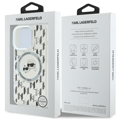 MagSafe Case for Apple iPhone 16 Pro, Karl Lagerfeld, IML Monogram Karl & Choupette's Heads, Transparent