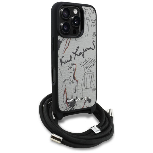 MagSafe Case for Apple iPhone 16 Pro, Karl Lagerfeld, Saffiano Crossbody, Grey