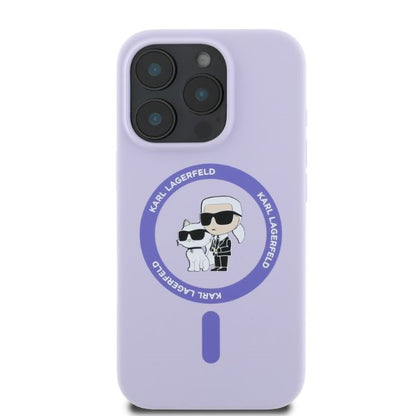 MagSafe Case for Apple iPhone 16 Pro, Karl Lagerfeld, Silicone Ring Karl & Choupette, Purple