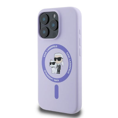MagSafe Case for Apple iPhone 16 Pro, Karl Lagerfeld, Silicone Ring Karl & Choupette, Purple