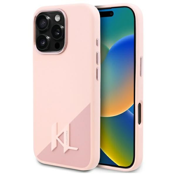 MagSafe Case for Apple iPhone 16 Pro, Karl Lagerfeld, Silicone Shadow Metal Initial, Pink