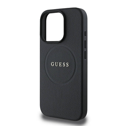 MagSafe Case for Apple iPhone 16 Pro Max, Guess, Grained Gold Ring, Black