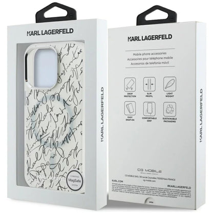 MagSafe Case for Apple iPhone 16 Pro Max, Karl Lagerfeld, IML Karl Script Pattern, White