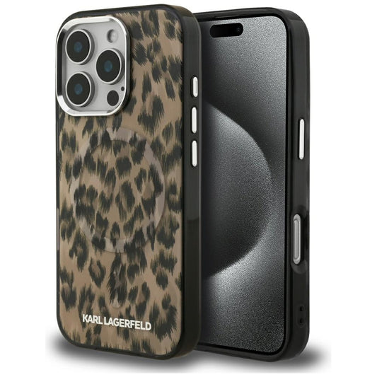 MagSafe Case for Apple iPhone 16 Pro Max, Karl Lagerfeld, IML Leopard Pattern, Brown