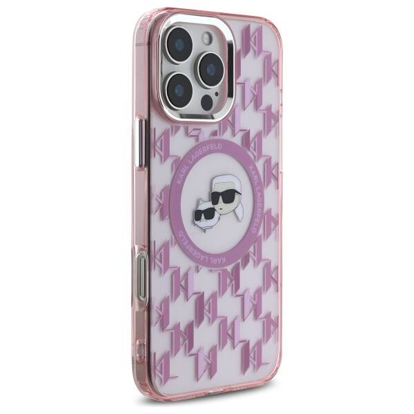 MagSafe Case for Apple iPhone 16 Pro Max, Karl Lagerfeld, IML Monogram Karl & Choupette's Heads, Pink