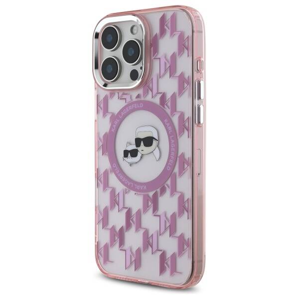 MagSafe Case for Apple iPhone 16 Pro Max, Karl Lagerfeld, IML Monogram Karl & Choupette's Heads, Pink