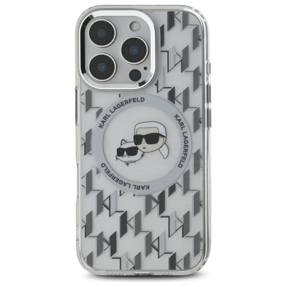 MagSafe Case for Apple iPhone 16 Pro Max, Karl Lagerfeld, IML Monogram Karl & Choupette's Heads, Transparent