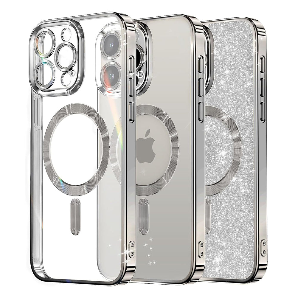 MagSafe Case for Apple iPhone 16 Pro Max, Techsuit, Luxury Glitter, Silver