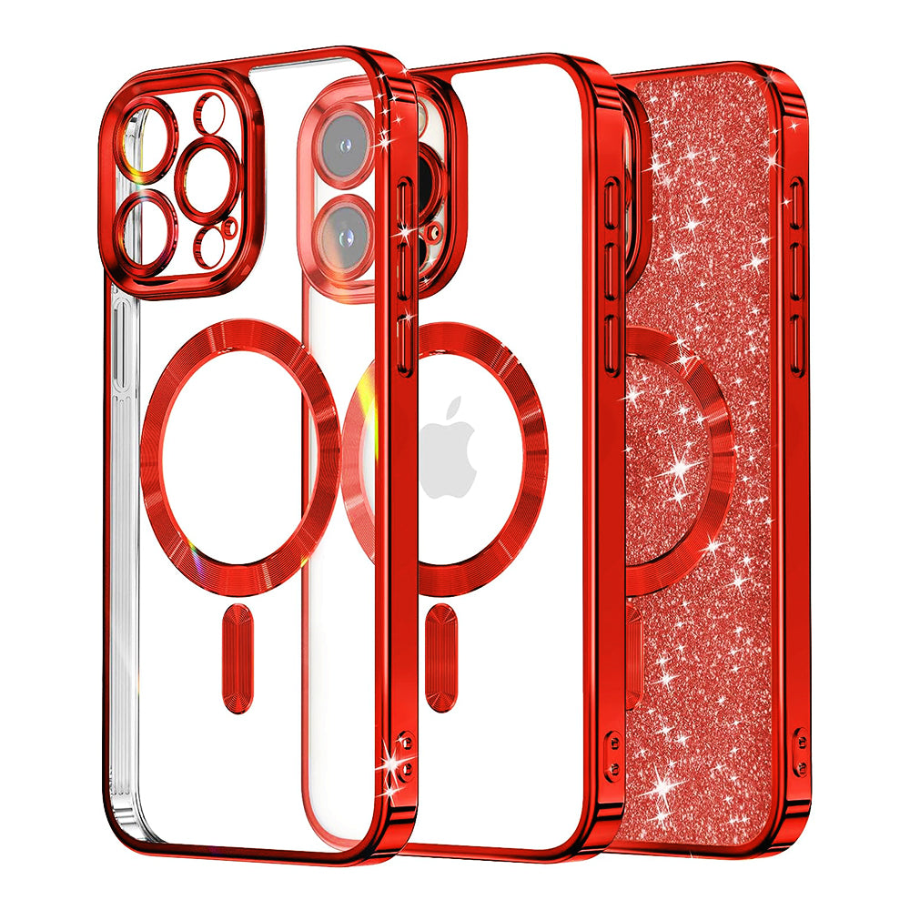 MagSafe Case for Apple iPhone 16 Pro Max, Techsuit, Luxury Glitter, Red