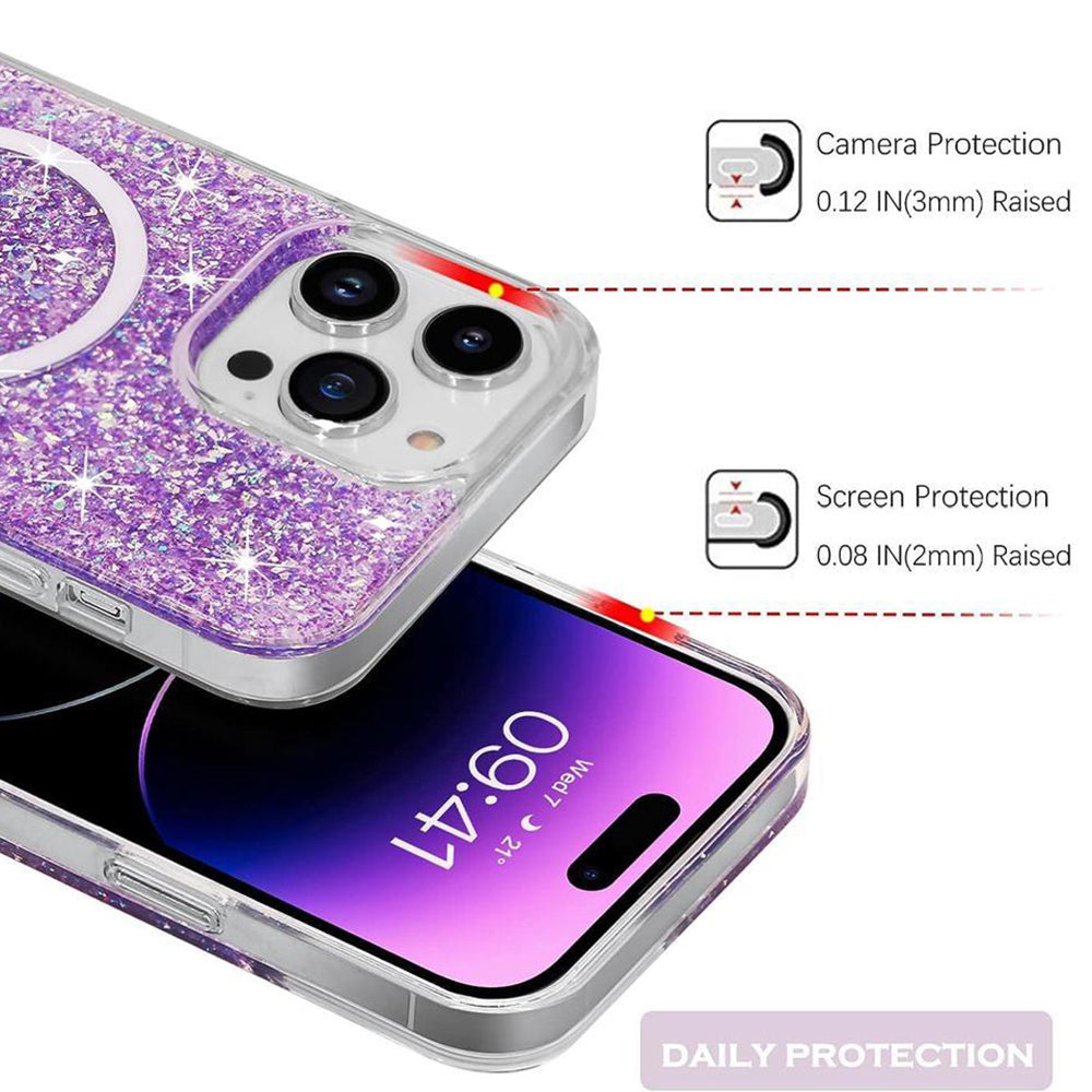 MagSafe Case for Apple iPhone 16 Pro Max, Techsuit, Sparkly Glitter, Purple