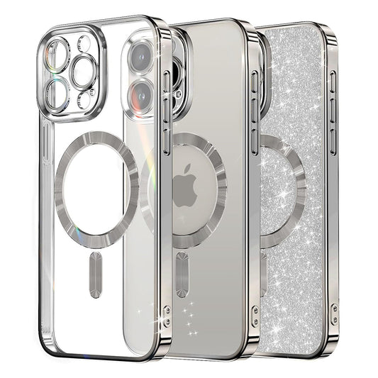 MagSafe Case for Apple iPhone 16 Pro, Techsuit, Luxury Glitter, Silver