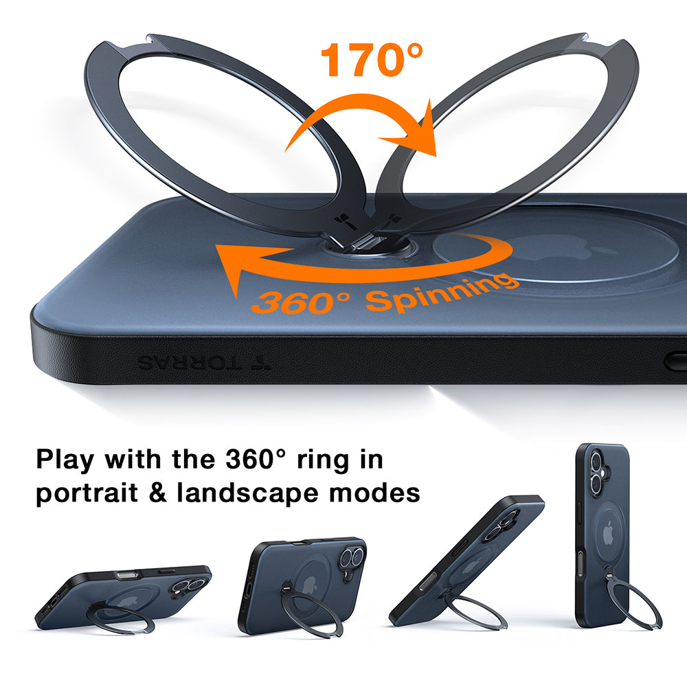 MagSafe Case for Apple iPhone 16, Torras, Ostand Spin, Transparent