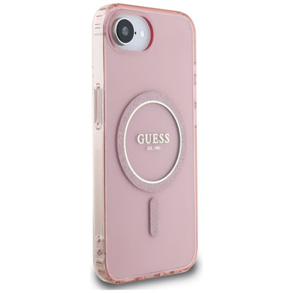 MagSafe Case for Apple iPhone 16e, Guess, IML Glitter Circle, Pink