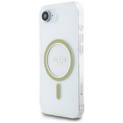 MagSafe Case for Apple iPhone 16e, Guess, IML Glitter Circle, Transparent