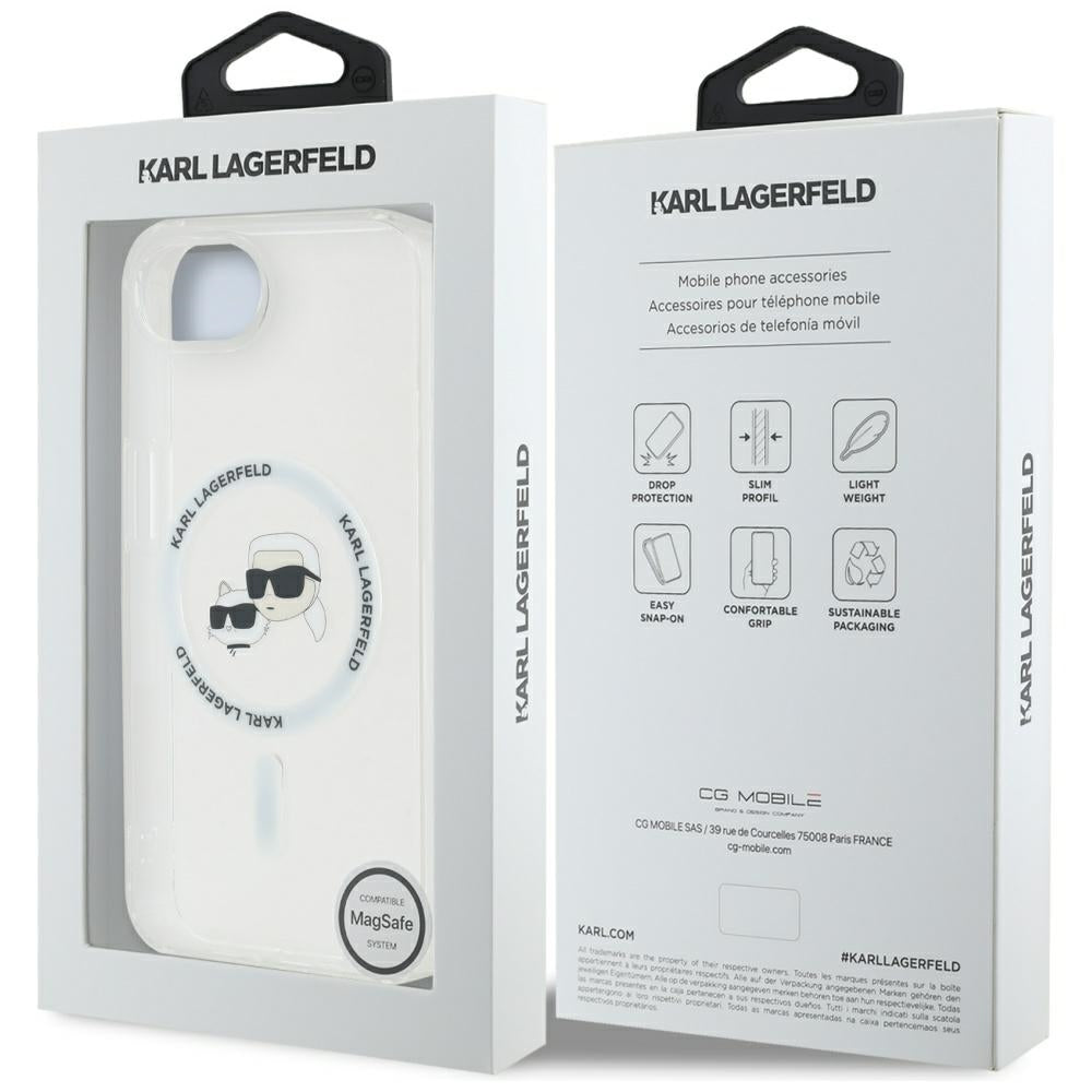 MagSafe Case for Apple iPhone 16e, Karl Lagerfeld, IML Metal Karl & Choupette's Heads, White