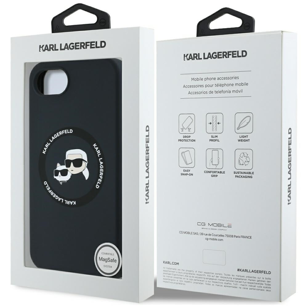 MagSafe Case for Apple iPhone 16e, Karl Lagerfeld, Silicone Karl & Choupette's Heads, Black