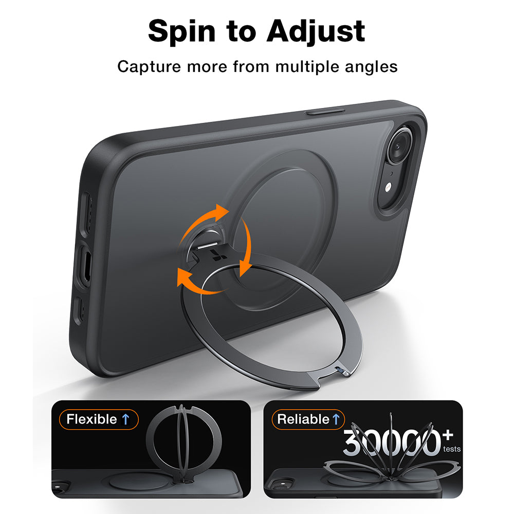 MagSafe Case for Apple iPhone 17e / 16e, Torras, Ostand Spin, Black