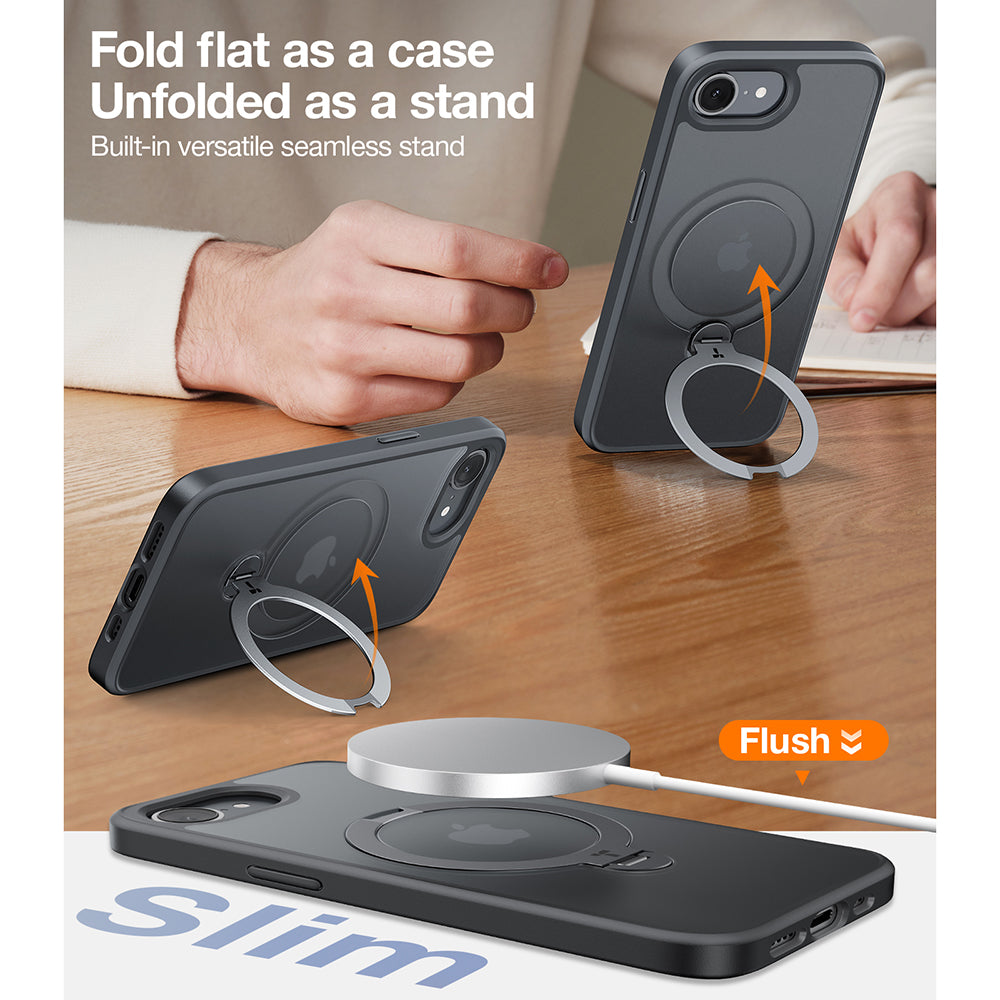 MagSafe Case for Apple iPhone 17e / 16e, Torras, Ostand Spin, Black