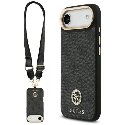 MagSafe Case for Apple iPhone 17 Air, Guess, 4G Strass Logo with Big Strap, Black