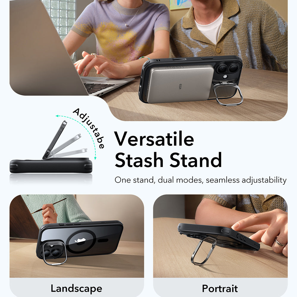 MagSafe Case for Apple iPhone 17, ESR, Classic Hybrid Kickstand, Transparent Black