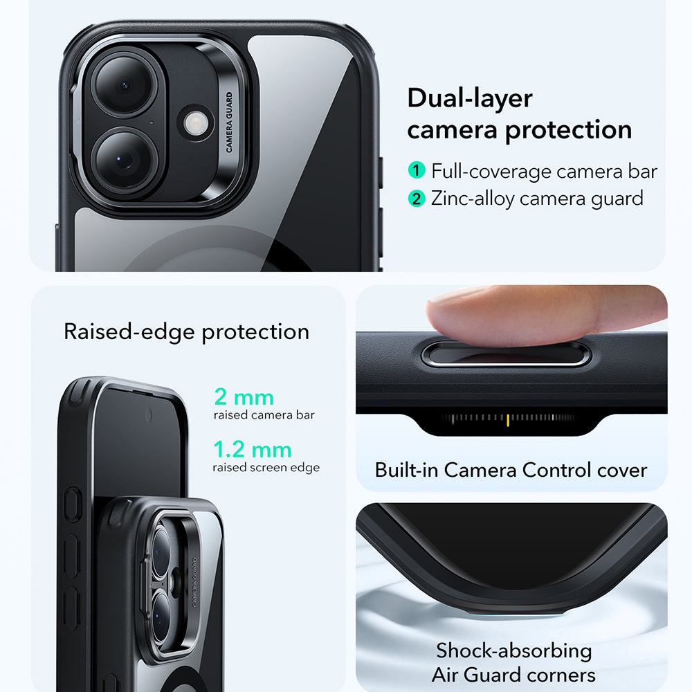 MagSafe Case for Apple iPhone 17, ESR, Classic Hybrid Kickstand, Transparent Black