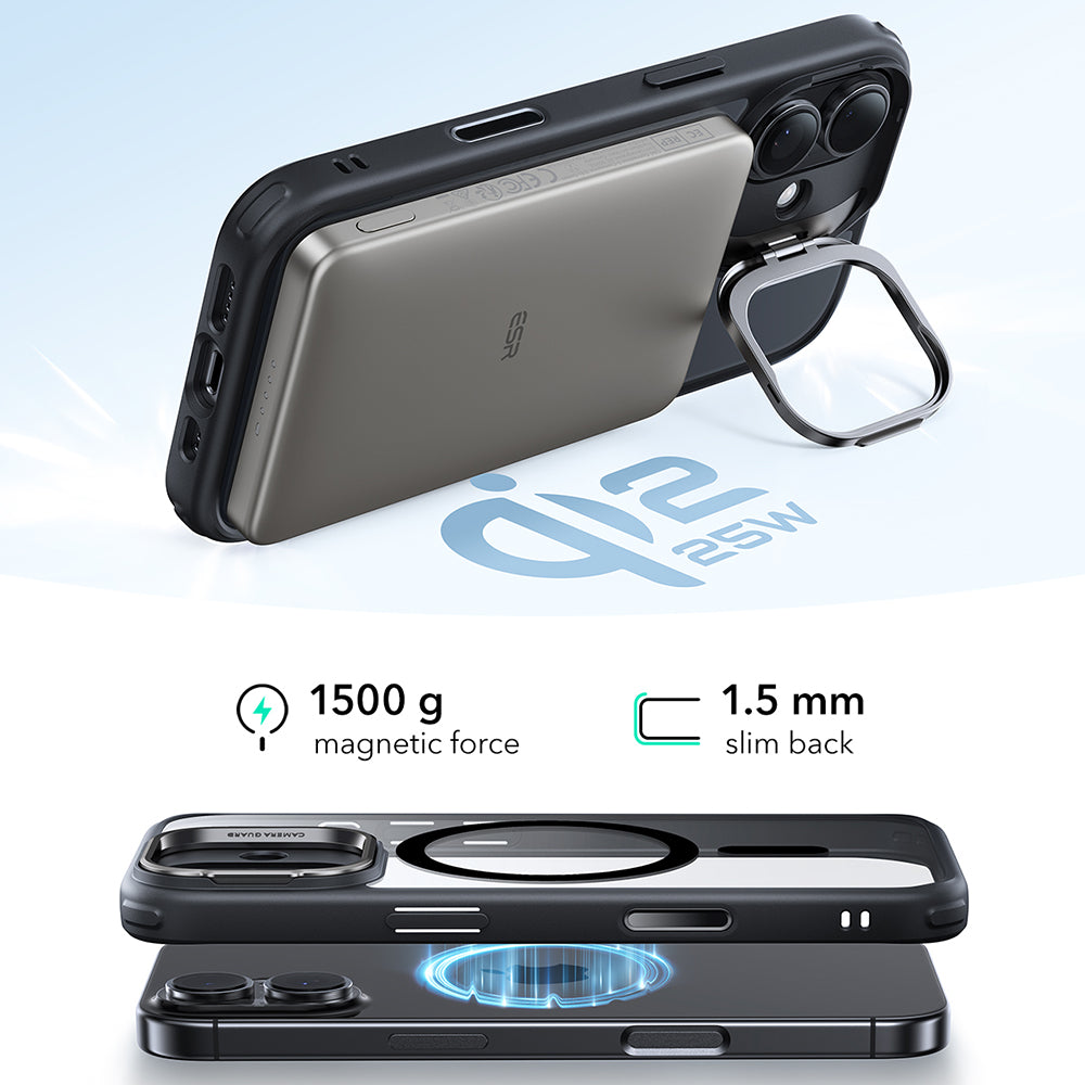 MagSafe Case for Apple iPhone 17, ESR, Classic Hybrid Kickstand, Transparent Black
