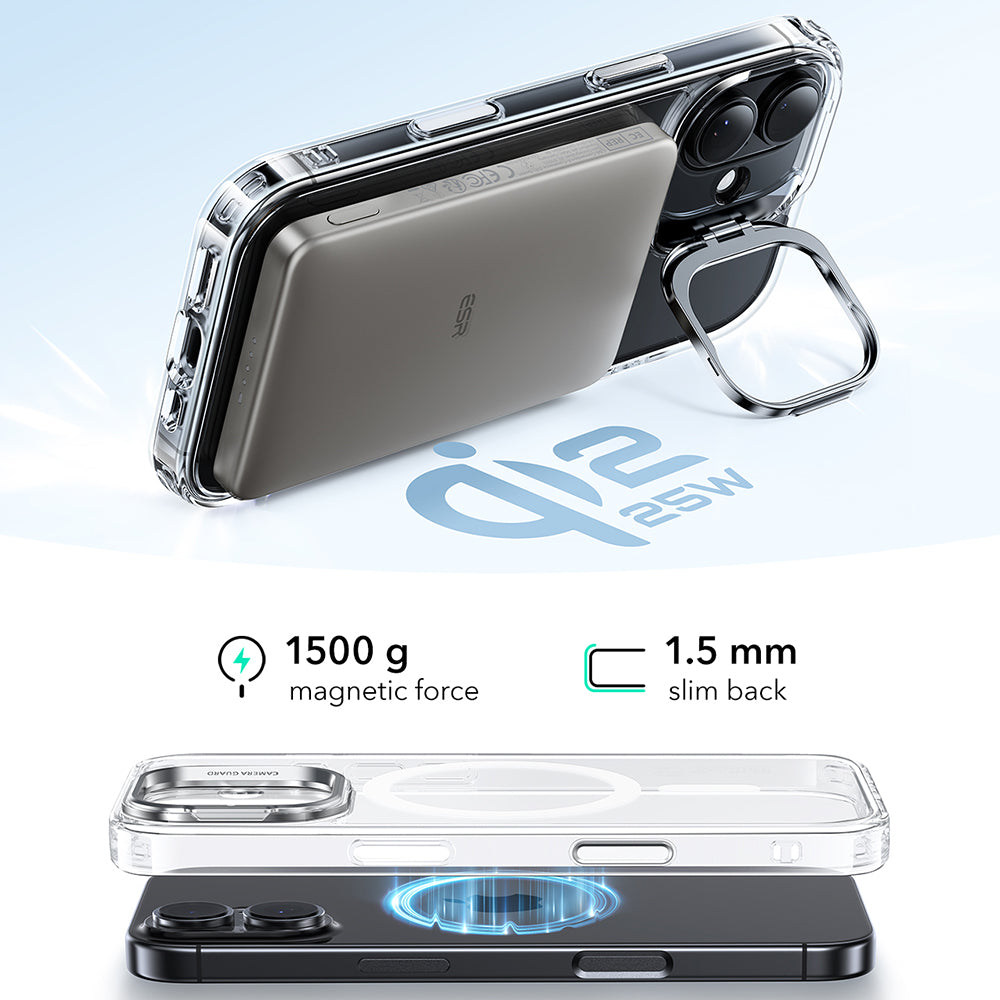 MagSafe Case for Apple iPhone 17, ESR, Classic Hybrid Kickstand, Transparent