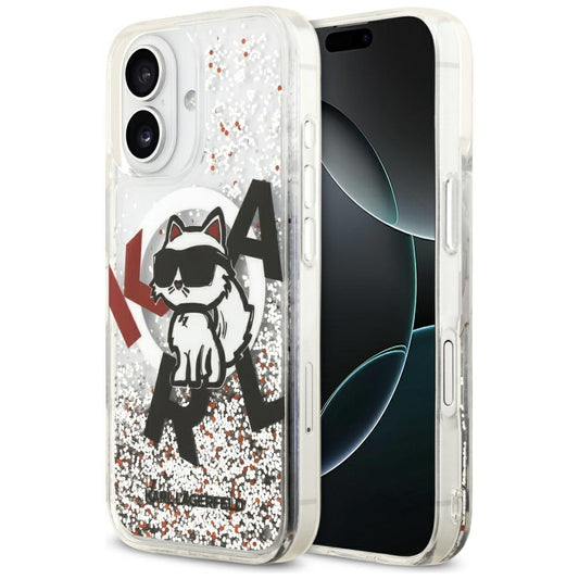 MagSafe Case for Apple iPhone 17, Karl Lagerfeld, Liquid Glitter Choupette Logo, Transparent