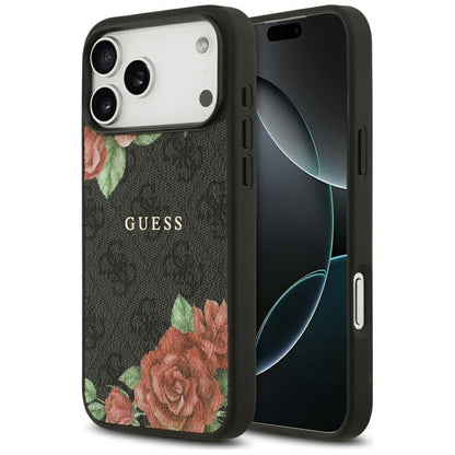MagSafe Case for Apple iPhone 17 Pro, Guess, 4G Flowers Print, Black