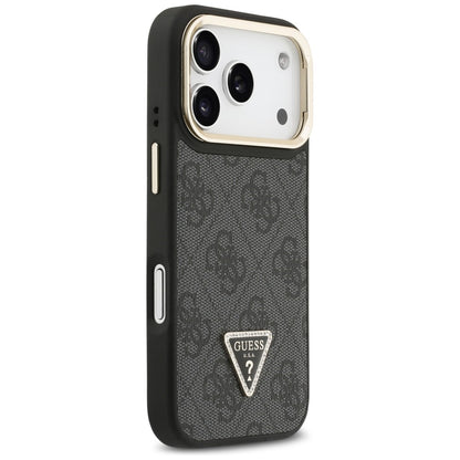 MagSafe Case for Apple iPhone 17 Pro, Guess, 4G Triangle Logo with Stand Camera, Black Gold