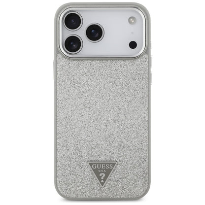 MagSafe Case for Apple iPhone 17 Pro, Guess, Glitter Triangle Logo, Silver