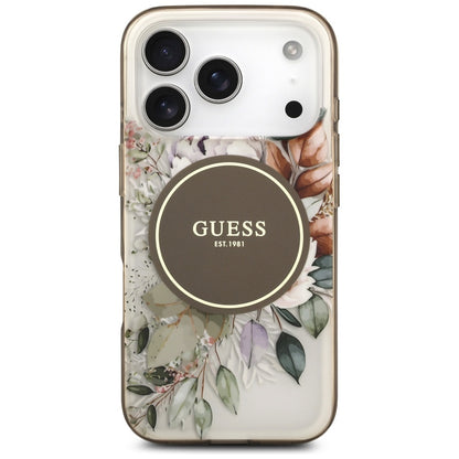 MagSafe Case for Apple iPhone 17 Pro, Guess, IML Flower and Tonal Circle, Brown