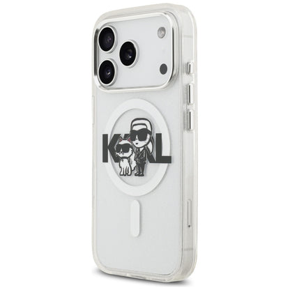 MagSafe Case for Apple iPhone 17 Pro, Karl Lagerfeld, IML Sketch Logo Glitter Karl & Choupette, Transparent