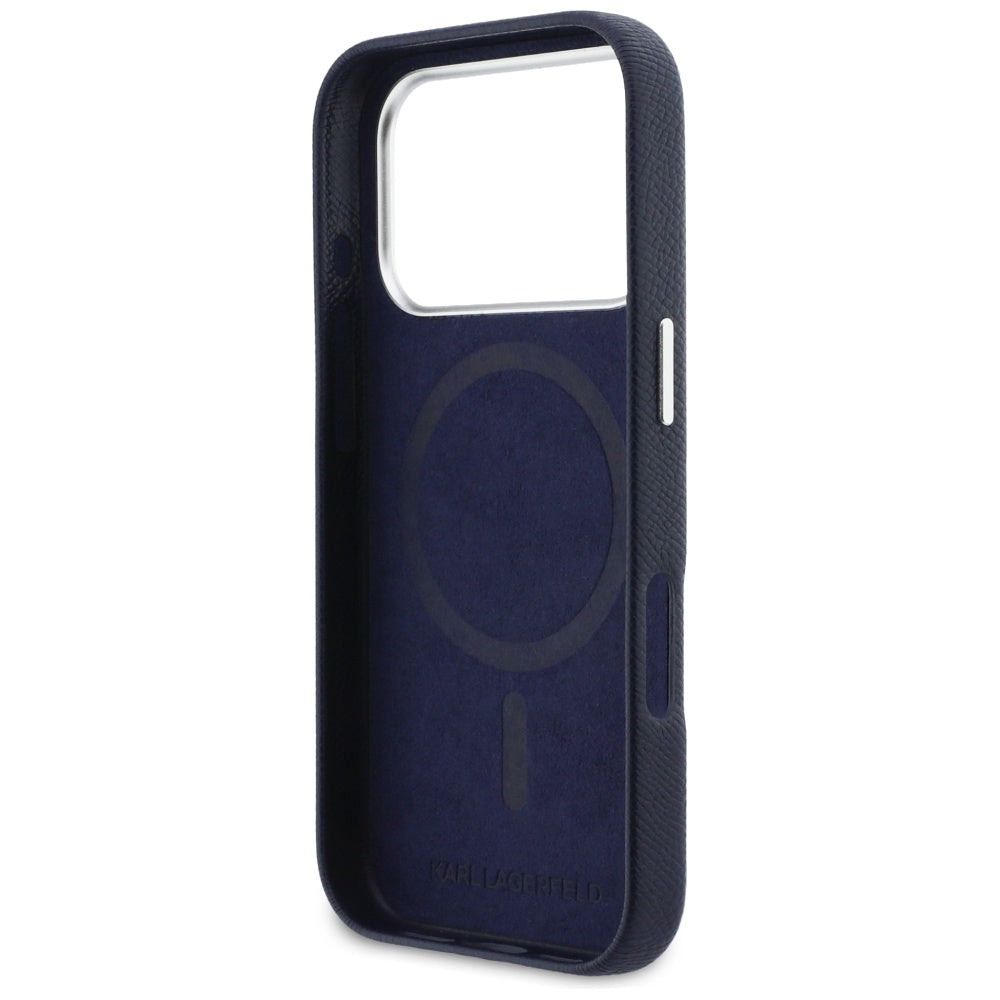 MagSafe Case for Apple iPhone 17 Pro, Karl Lagerfeld, Saffiano Karl & Choupette Pins, Blue