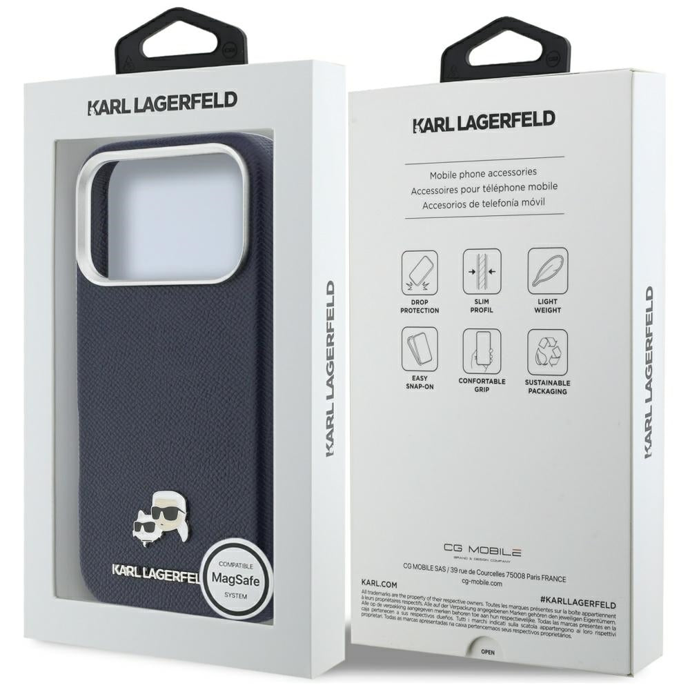 MagSafe Case for Apple iPhone 17 Pro, Karl Lagerfeld, Saffiano Karl & Choupette Pins, Blue