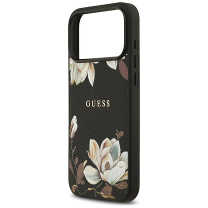MagSafe Case for Apple iPhone 17 Pro Max, Guess, Grained Flowers, Black