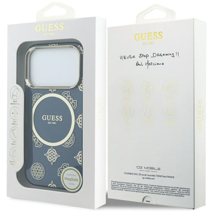 MagSafe Case for Apple iPhone 17 Pro Max, Guess, IML Peony Dot, Blue