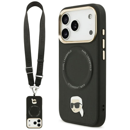 MagSafe Case for Apple iPhone 17 Pro Max, Karl Lagerfeld, Big Strap Karl Metal Logo, Black