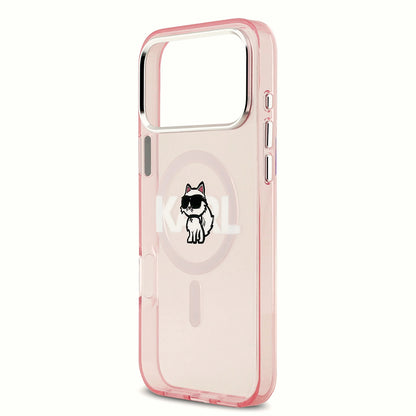 MagSafe Case for Apple iPhone 17 Pro Max, Karl Lagerfeld, IML Sketch Logo Choupette, Pink