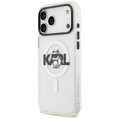 MagSafe Case for Apple iPhone 17 Pro Max, Karl Lagerfeld, IML Sketch Logo Choupette, Transparent