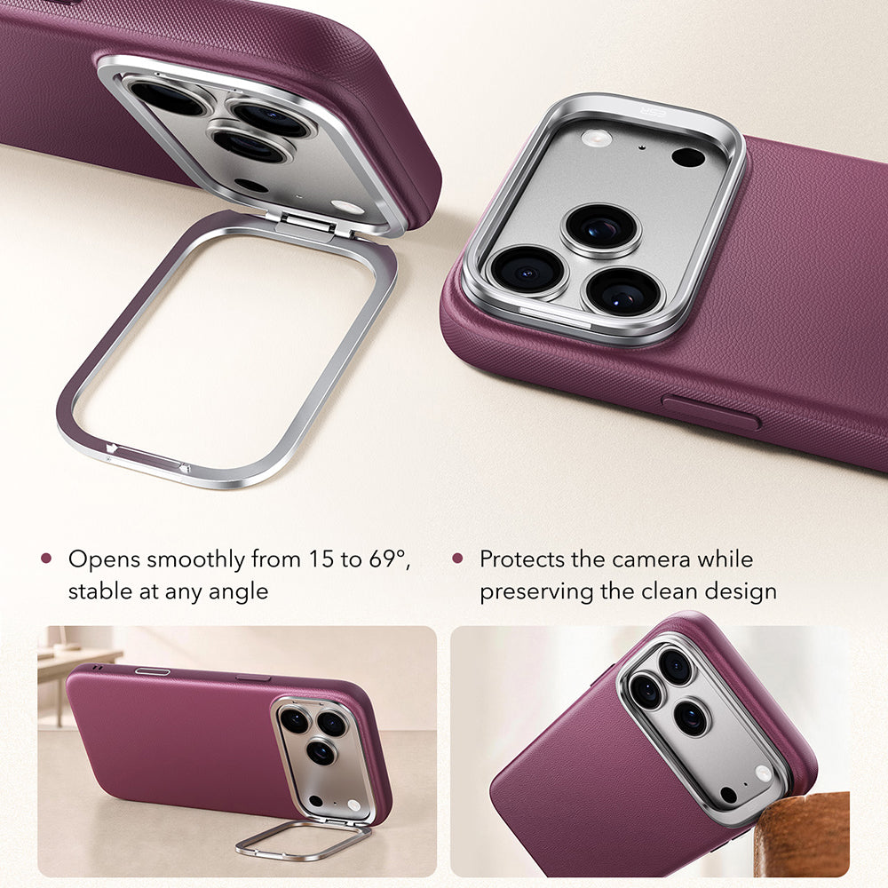 MagSafe Case for Apple iPhone 18 Pro / 17 Pro, ESR, Atelier with Kickstand, Dark Satin Burgundy