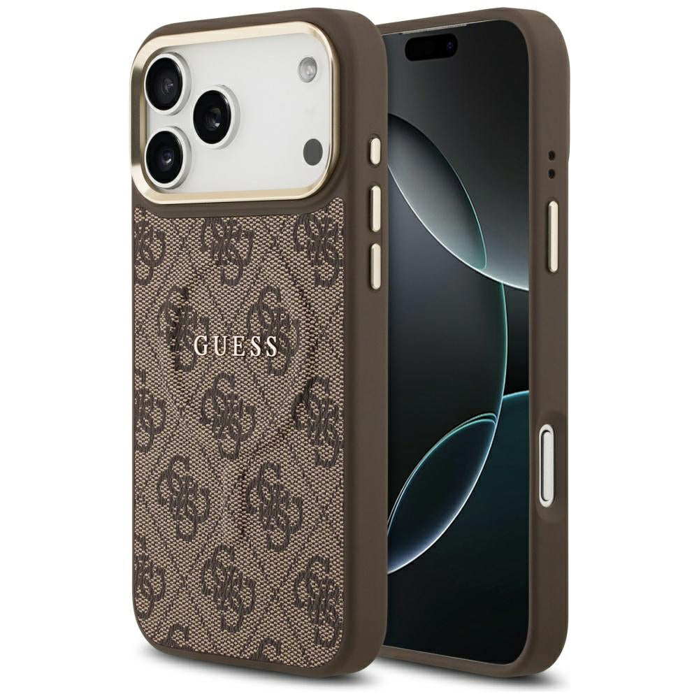 MagSafe Case for Apple iPhone 18 Pro / 17 Pro, Guess, 4G Embossed Ring Classic Logo, Brown
