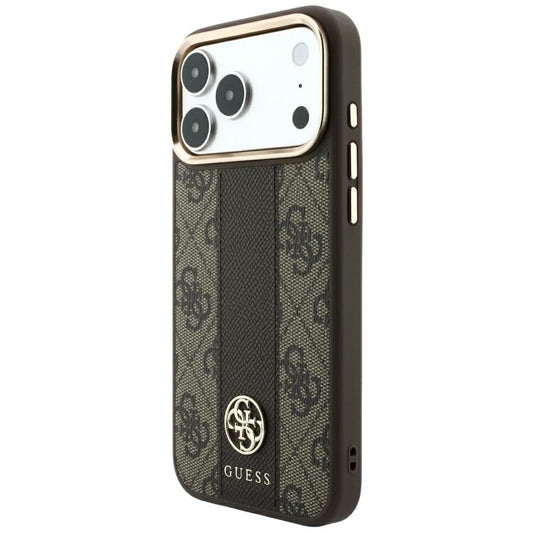 MagSafe Case for Apple iPhone 18 Pro / 17 Pro, Guess, 4G Stripe Round Classic Logo, Brown