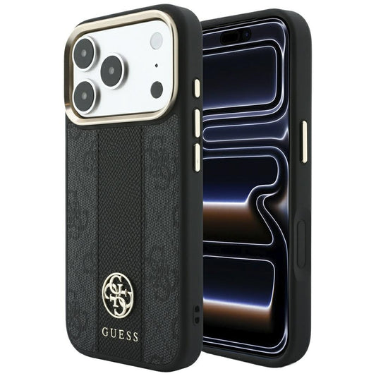 MagSafe Case for Apple iPhone 18 Pro / 17 Pro, Guess, 4G Stripe Round Classic Logo, Black