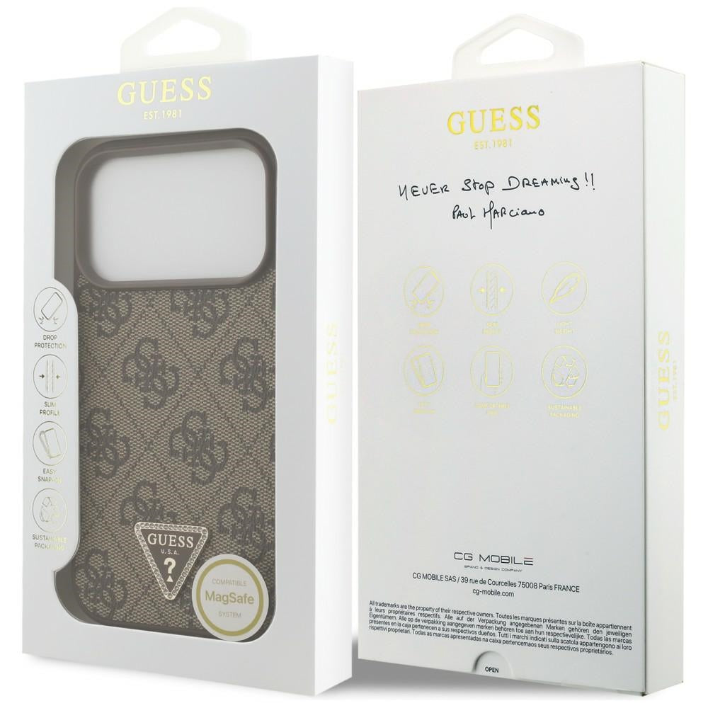 MagSafe Case for Apple iPhone 18 Pro / 17 Pro, Guess, 4G Triangle Strass, Brown