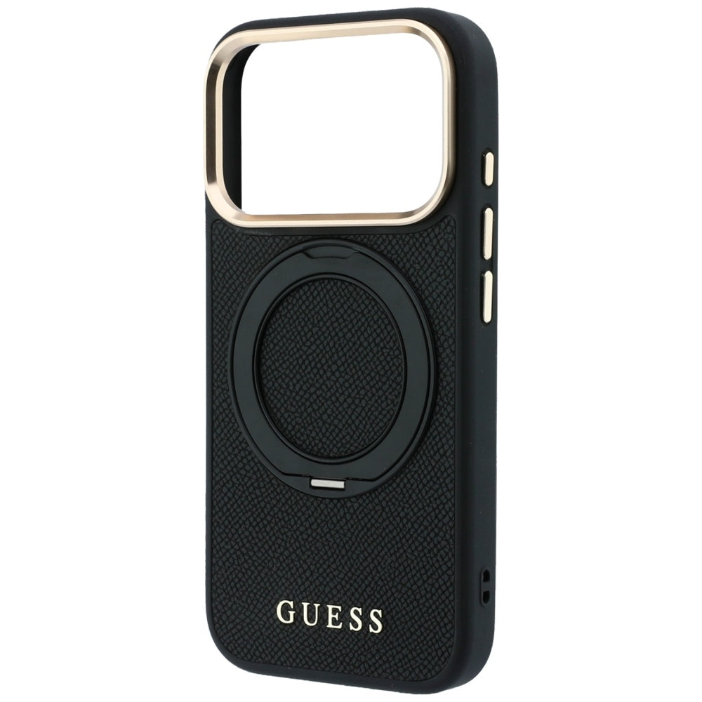 MagSafe Case for Apple iPhone 18 Pro / 17 Pro, Guess, Grained Ring Stand 360 Classic, Black
